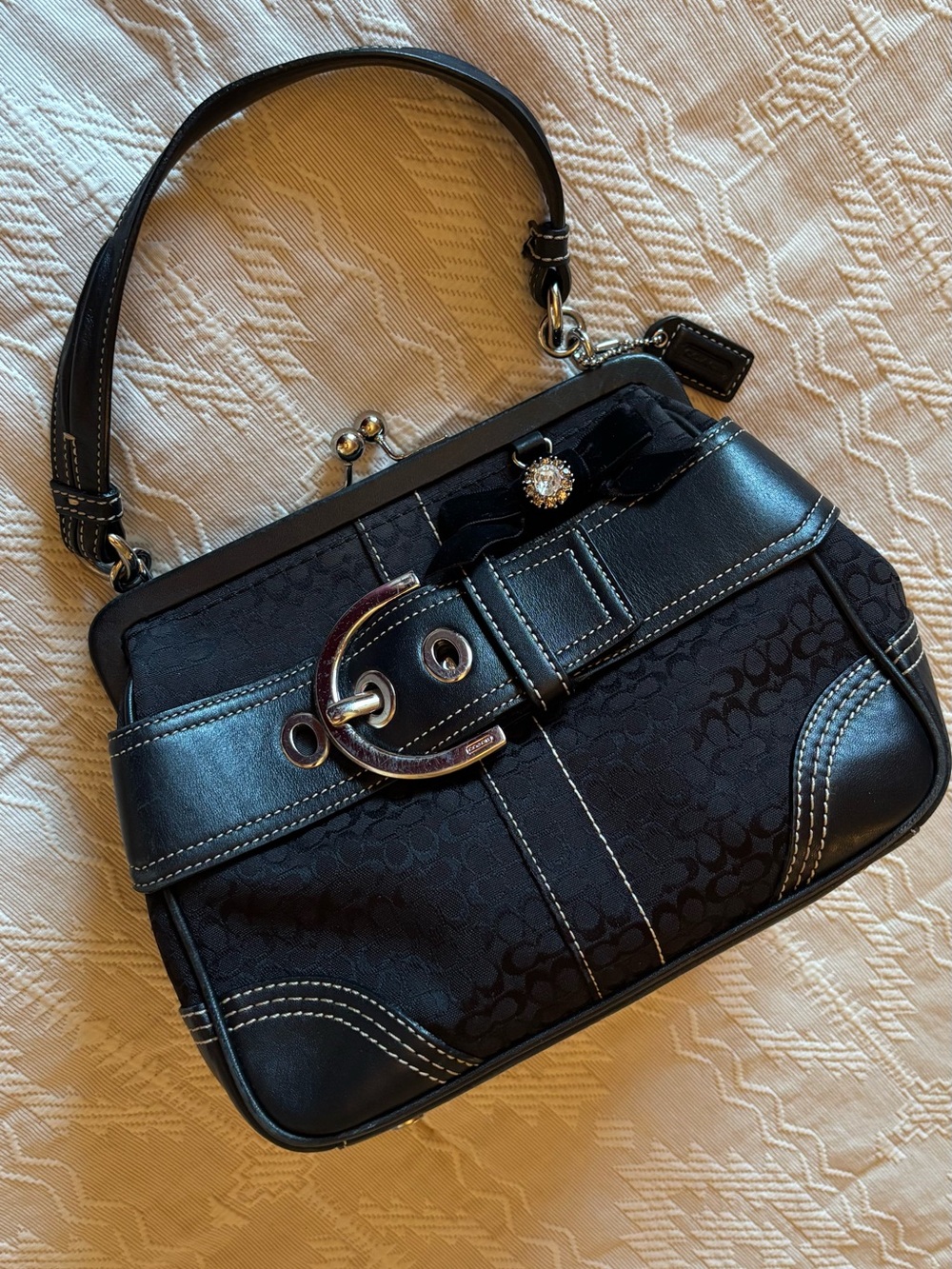COACH Soho MINI KISSLOCK Bag ~ STYLE C05S-3649 Black Jacquard/Black Leather 2005